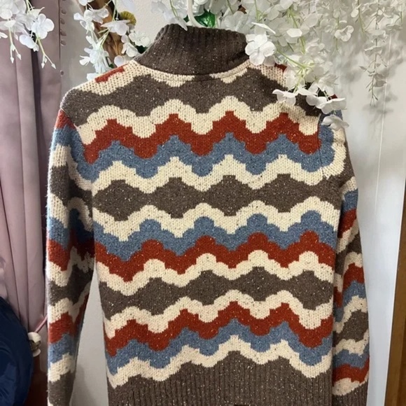 Toad&Co Rust Brown Blue Wilde 1/4 Zip Sweater Lambswool CabinCore Outdoor Size S - Picture 6 of 9